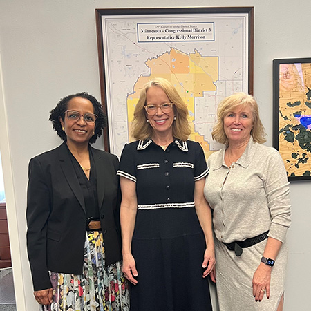 (Pictured: Magda A. Bushara, MBBS, FACP (left) with Rep. Kelly Morrison, MD, and MMA President Lisa Mattson, MD)